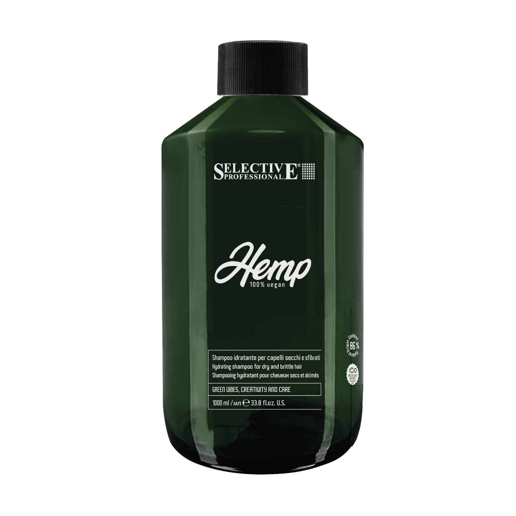Зволожувальний шампунь Selective Professional Hemp Hydrating Shampoo для сухого та ламкого волосся, з екстрактом олії насіння коноплі, 1 л